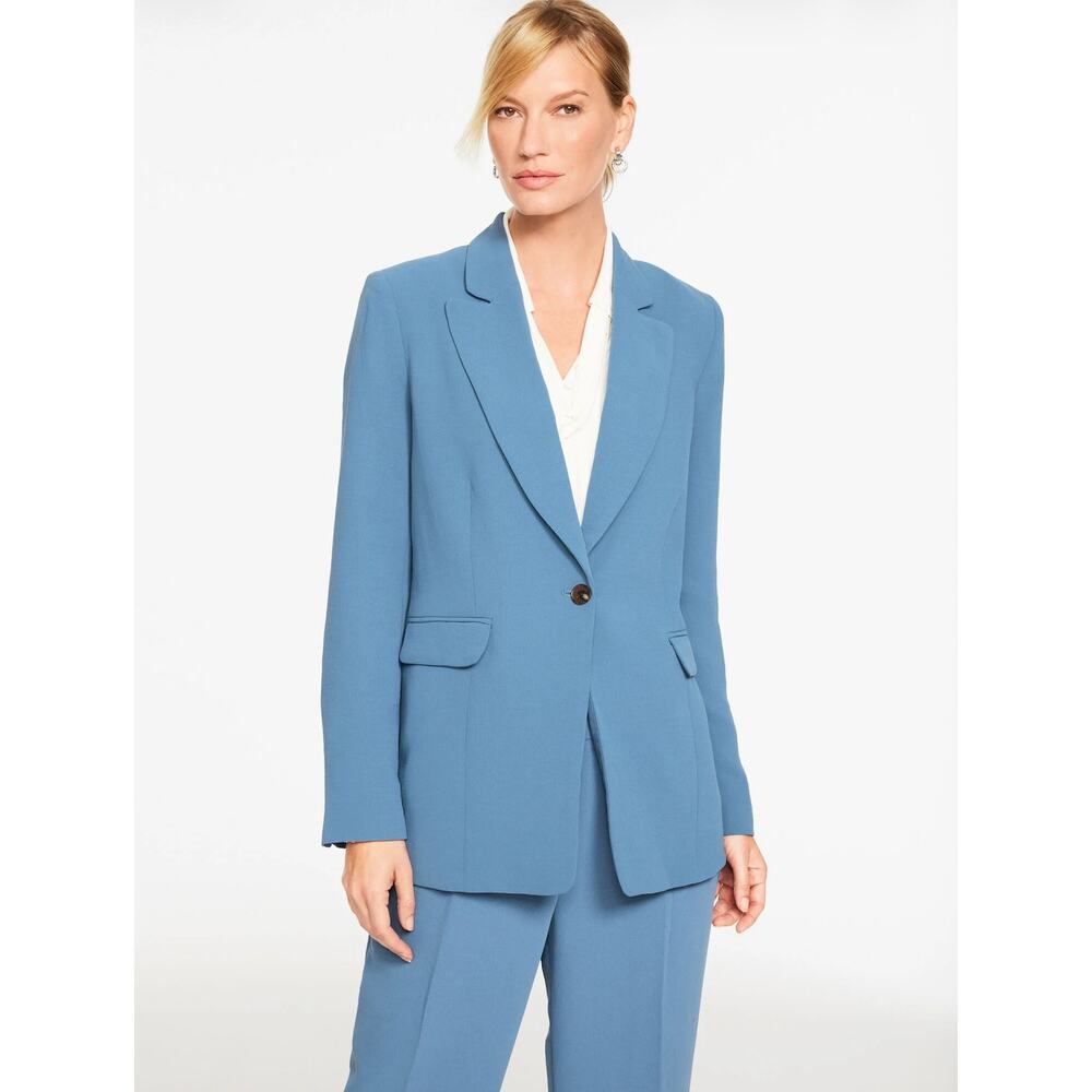 Talbots Polished Crepe Single Button Blazer Moonlight Blue Career Size 16 NWT